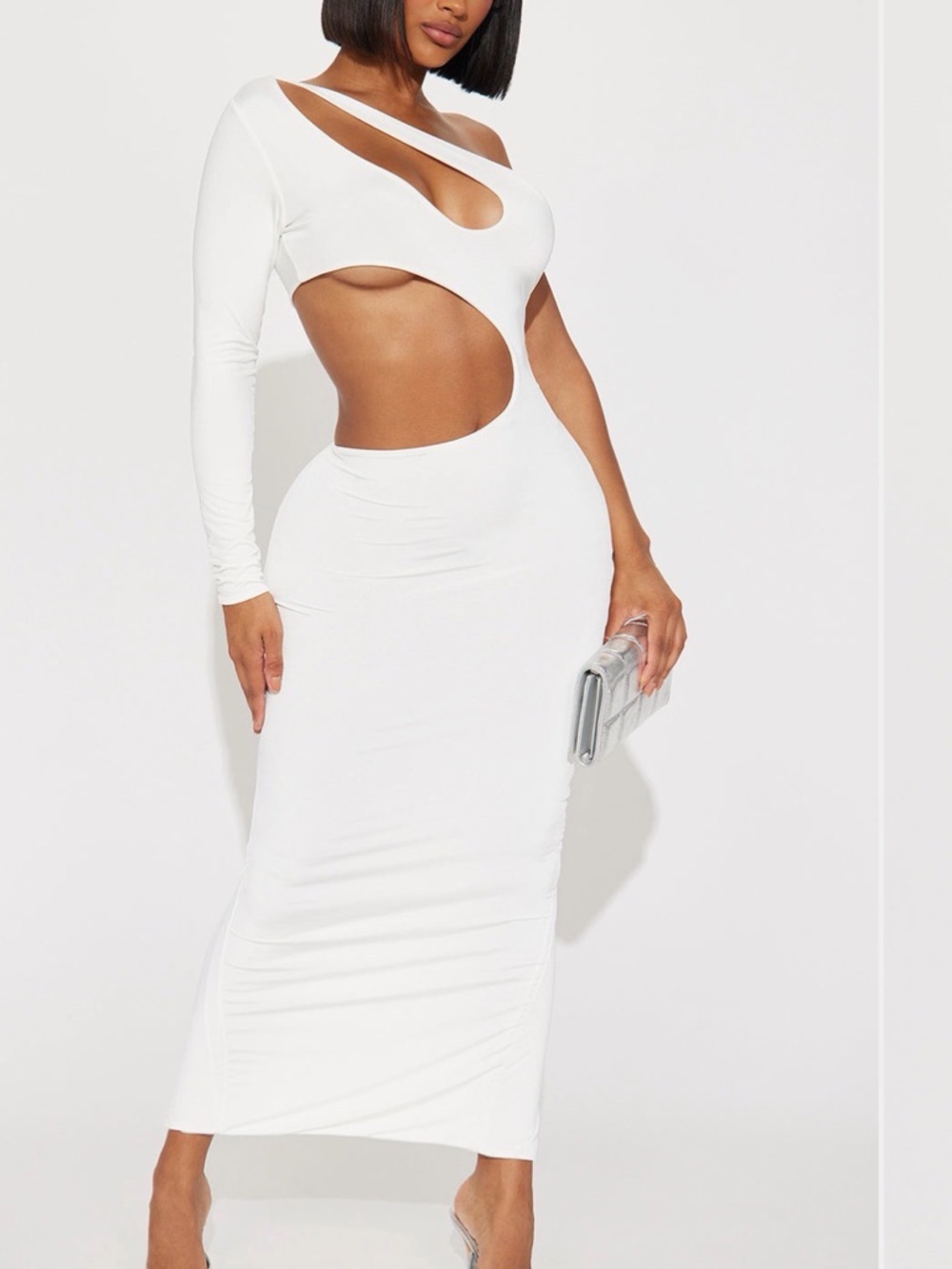 White Cutout Bodycon Maxi Dress - Sleek Women's Evening Dress